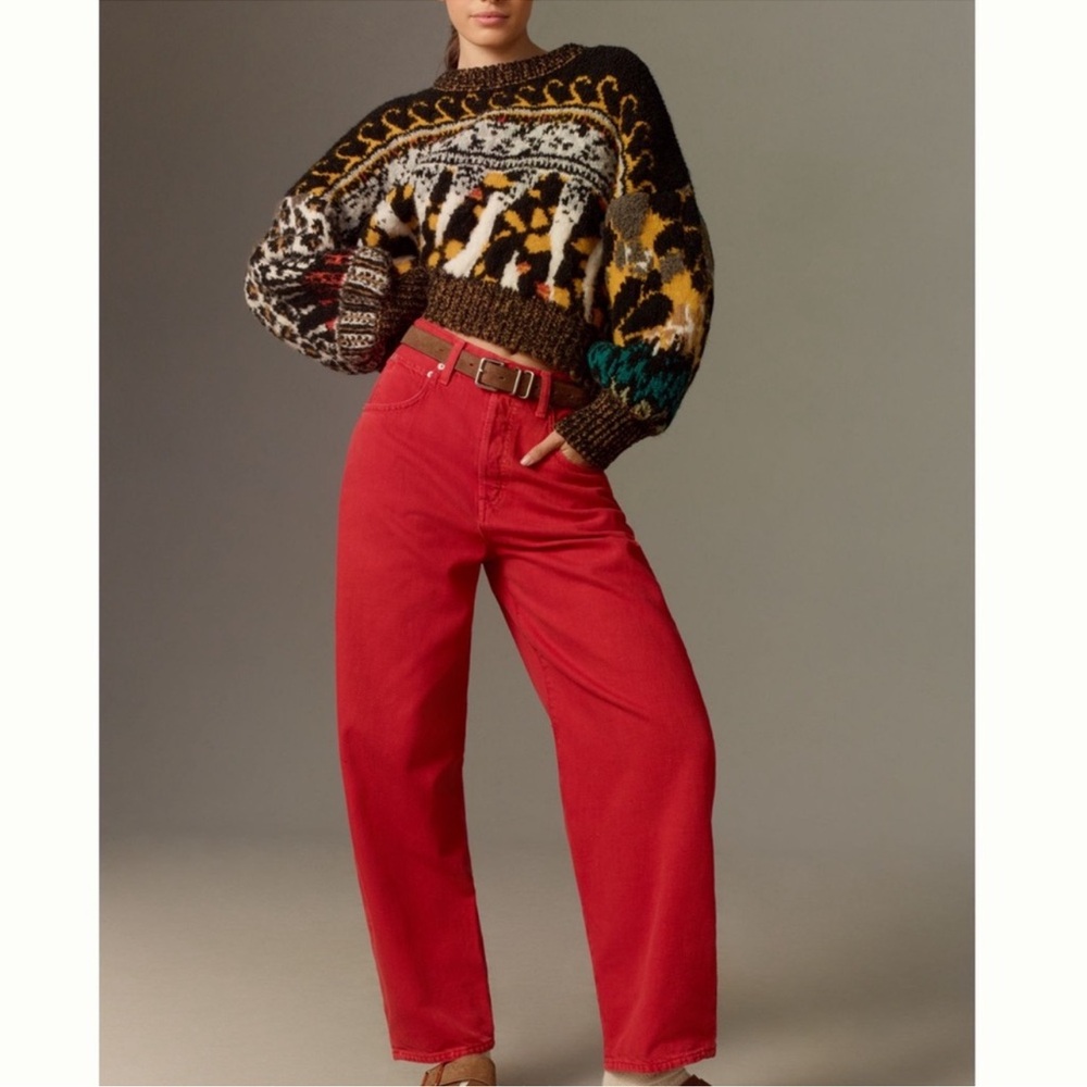 Anthropologie PILCRO Wool Blend Multicolor Animal Print Chunky Sweater Size XXS